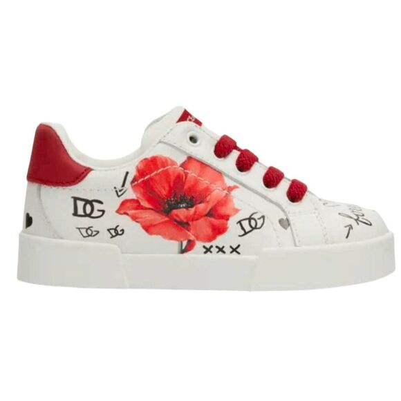 DOLCE & GABBANA Girl's Poppy & Graffiti Printed Low-Top Sneaker Size 21